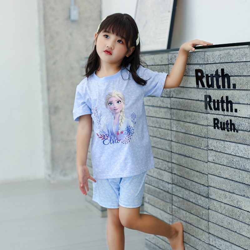 Bộ đồ ngủ mặc nhà tay ngắn vải cotton mỏng in hình công chúa Aisha dễ thương cho bé gái 2021