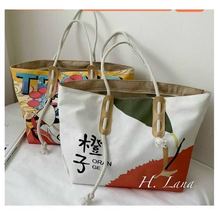 TÚI TOTE VẢI HỌA TIẾT NỮ XINH XẮN