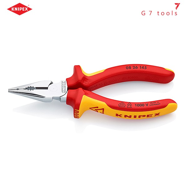Kìm Knipex Đa Năng Mũi Thon Lưỡi Cắt 61 HRC chiều dài 145mm, Cách điện 1000Volt – 08 26 145 / 08 26 145 T _G7tools_