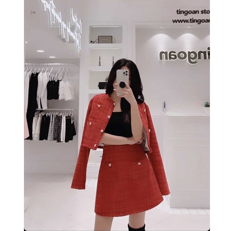 KJ Chân váy ngắn cạp cao tingoan màu đỏ SLEEP OVER SKIRT/DR