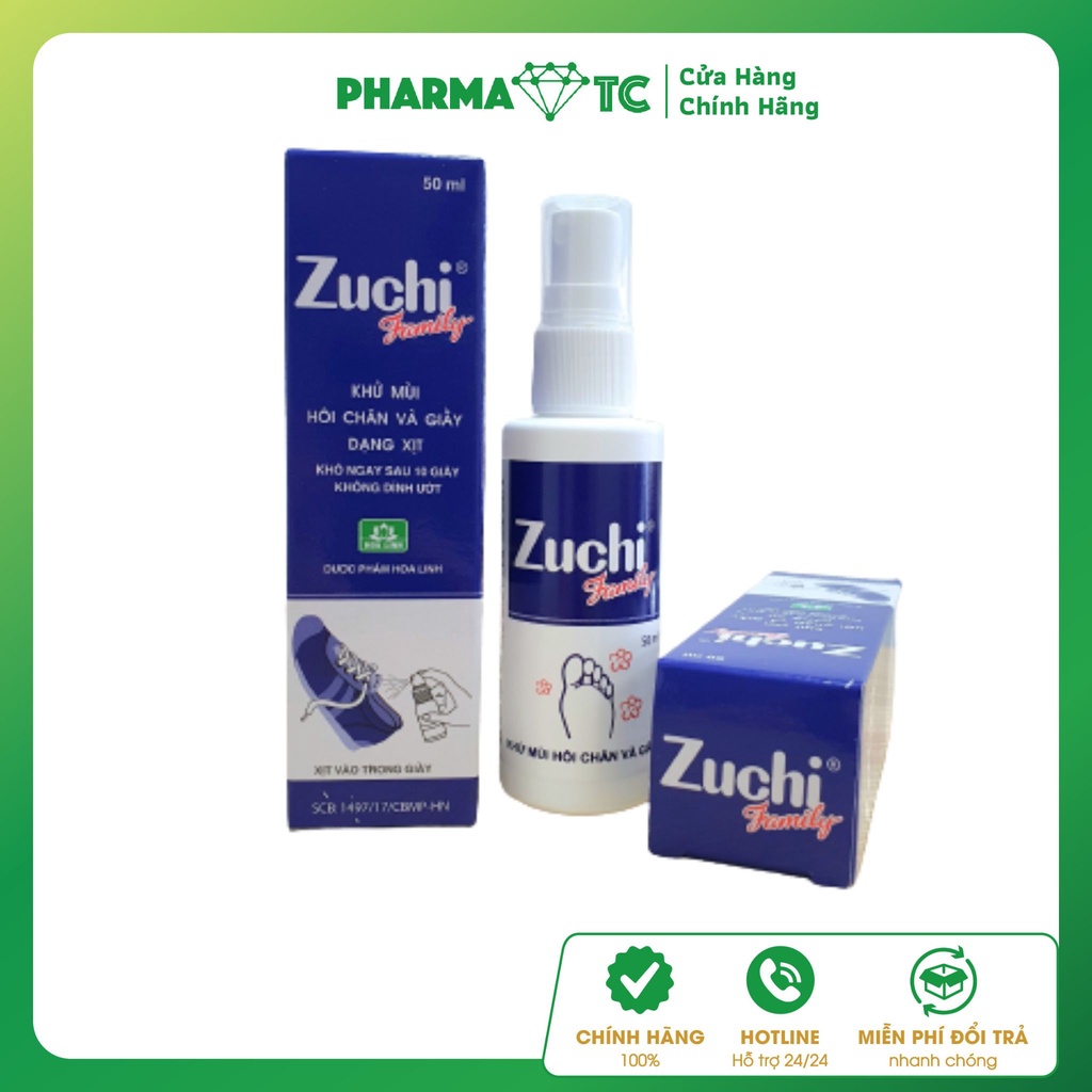 Zuchi Family, Dược phẩm Hoa Linh, xịt giày dép khử mùi hôi chân hôi giày, xịt thơm 50ml - PharmaOTC