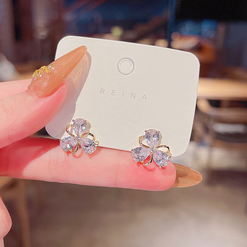 Bông tai nữ hình hoa đá pha lê cao cấp khuyên tai nữ thời trang sang trọng thanh lịch mẫu mới 2023