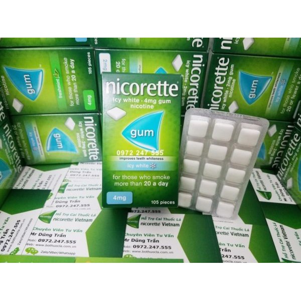 Kẹo cai thuốc lá 4mg Nicorette Icy White hàng Mỹ