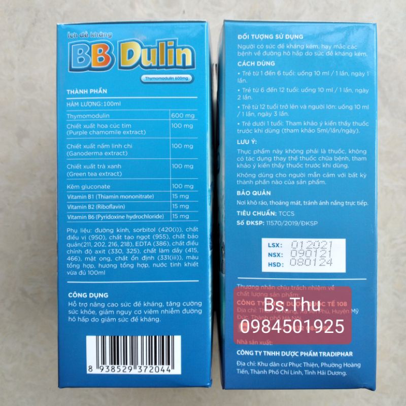 ÍCH ĐỀ KHÁNG BB Dulin hộp 20 ống ×10ml hỗ trợ tăng sức đề kháng