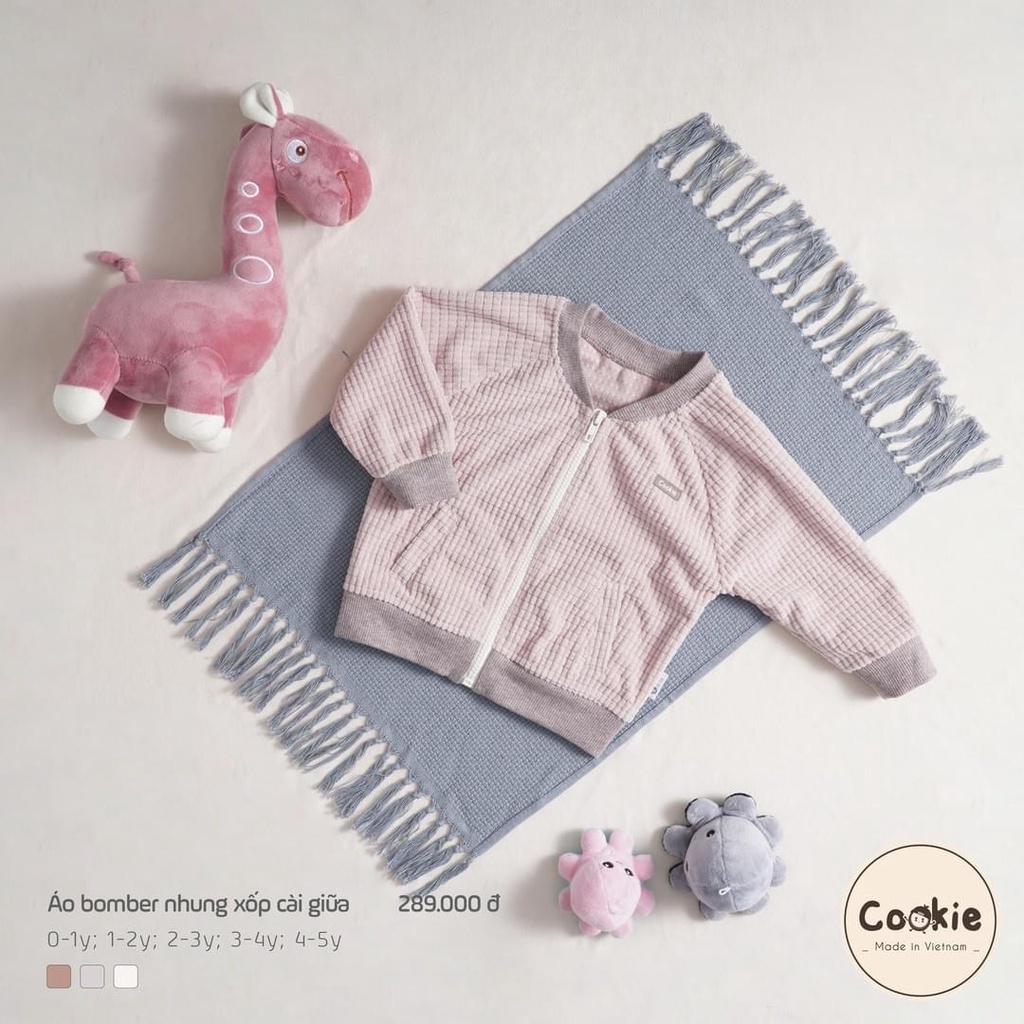 Áo khoác Cookie bomber nhung xốp kéo khóa