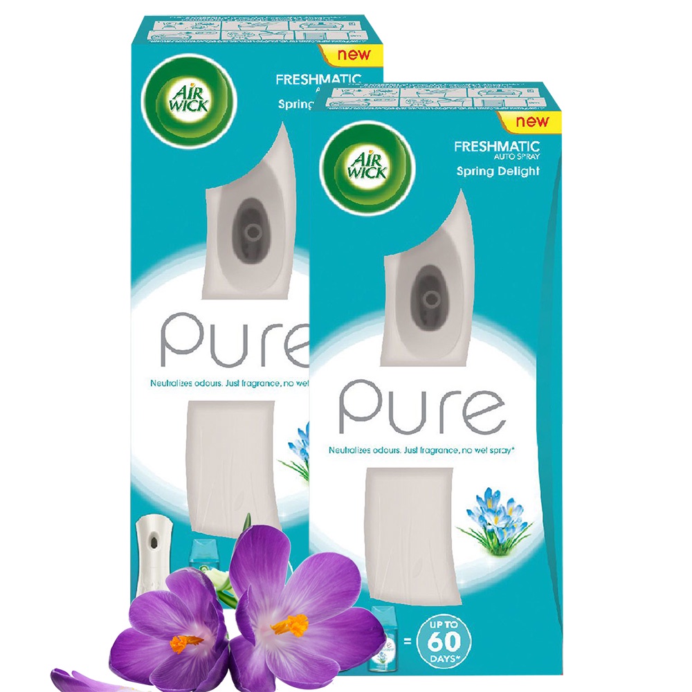 Combo 2 Bộ xịt tinh dầu thơm phòng tự động Air Wick Spring Delight 250ml - hoa nghệ tây, khử mùi, xua đuổi côn trùng