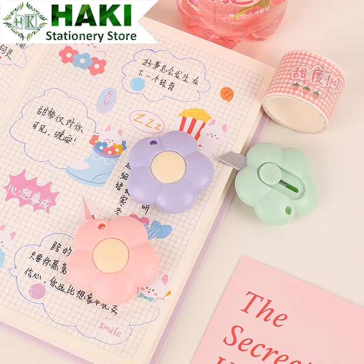 Dao rọc giấy mini hình bông hoa HAKI xinh xắn đáng yêu dọc giấy khui hàng Unboxing bông hoa ngộ nghĩnh D06