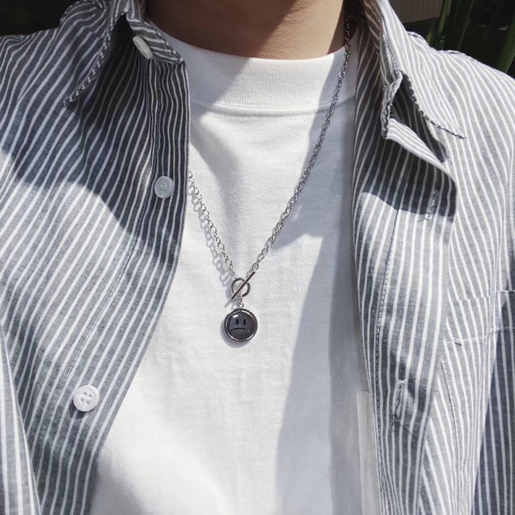 Dây Chuyền Thép Titan Hình Mặt Cười Phong Cách Thời Trang Hip Hop