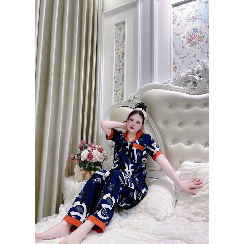 Đồ bộ pijama lụa thái cộc tay quần dài fom dưới 58 kg siêu đẹp