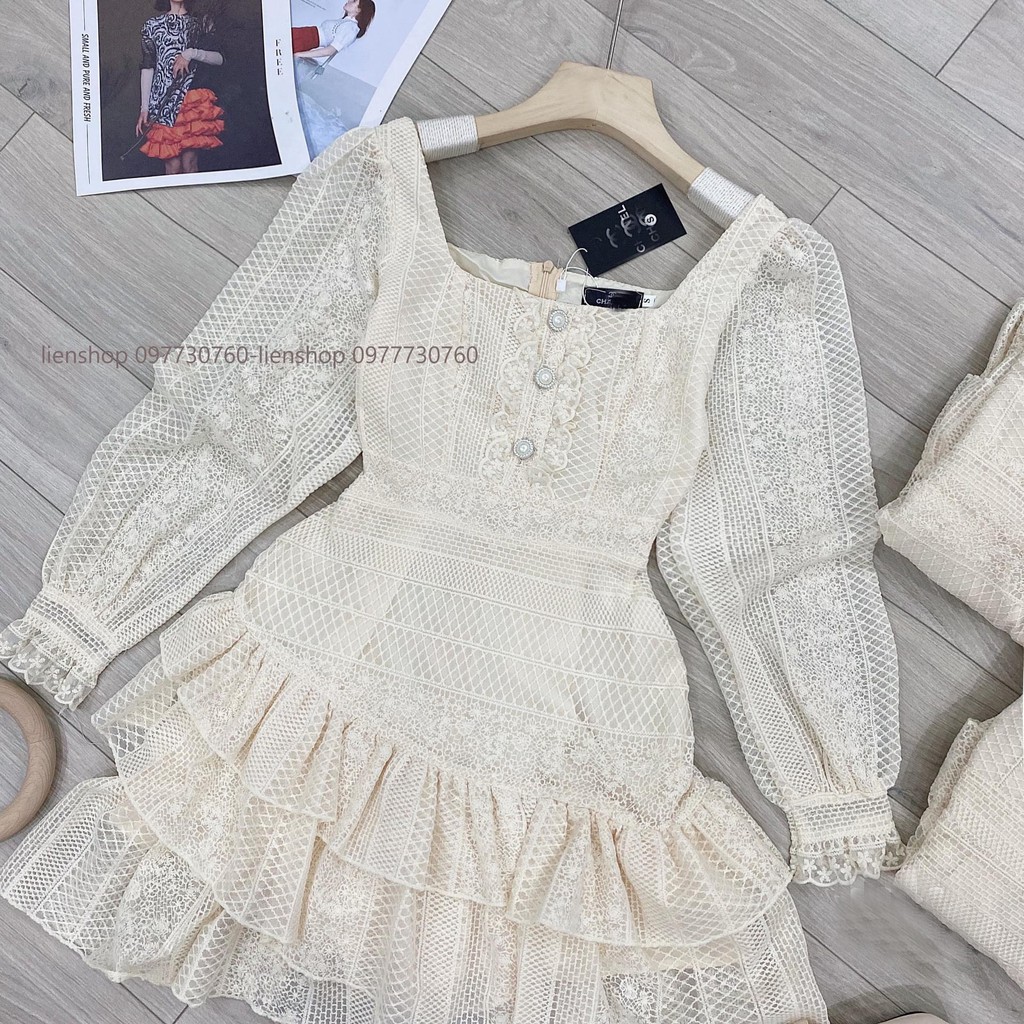 VÁY REN THIẾT KẾ TAY DÀI CỔ U 2 LỚP