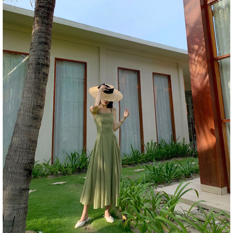 VÁY MAXI VOAN XANH BUỘC LƯNG