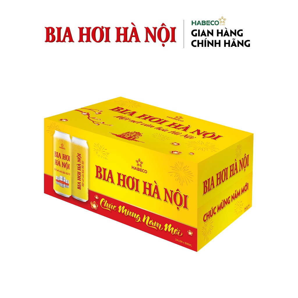 Thùng 24 lon Bia Hơi Hà Nội - HABECO (500ml/lon) - Phiên bản Tết