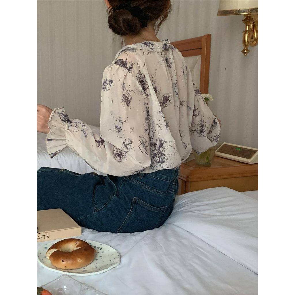 Áo Sơ Mi Voan Dài Tay In Họa Tiết Thanh Lịch Theo Phong Cách Xuân Hè 56004