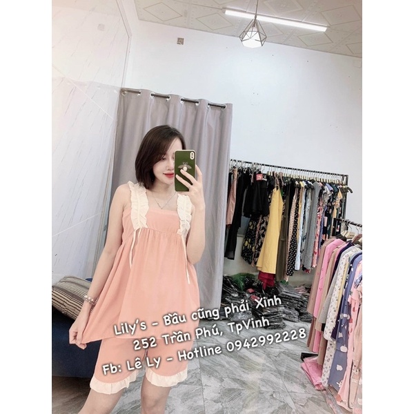 [Hàng loại1]Bộ bầu mùa hè chất đũi siêu mềm mát☘️đồ bộ cho bà bầu 2 dây quần bầu có chun chỉnh freesize từ 45-70kg BBH16