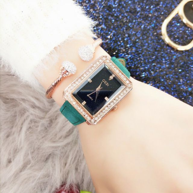 Đồng Hồ Nữ GEDI Mặt Chữ Nhật Đá Nhũ Chính Hãng (Có Clip+ảnh thật)