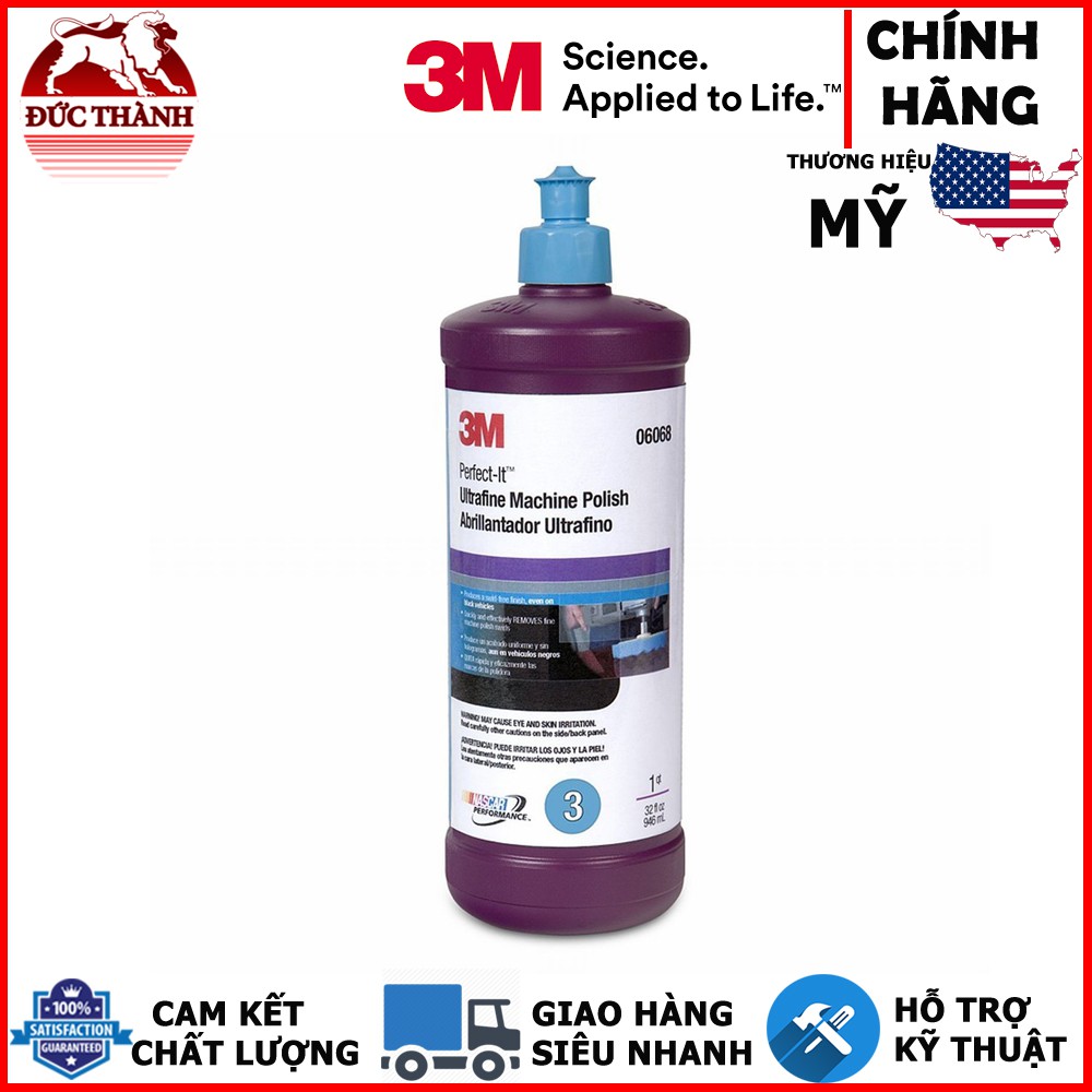 Đánh bóng bước 3 cao cấp 3M 06068 Perfect-It™ EX Ultrafine Machine Polish, 1 quart (946ml) + Tặng kèm khăn 3M