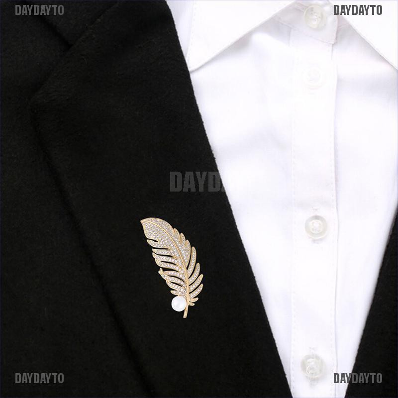 Ghim Cài Áo Hình Lông Vũ Đính Ngọc Trai Nhân Tạo Thời Trang