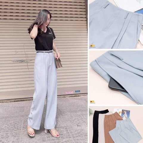 Quần Xuông Nữ ống Rộng Chất LIệu Mềm Mịn đẹp Cạp Cao Khóa Trước Có Nhiều Màu