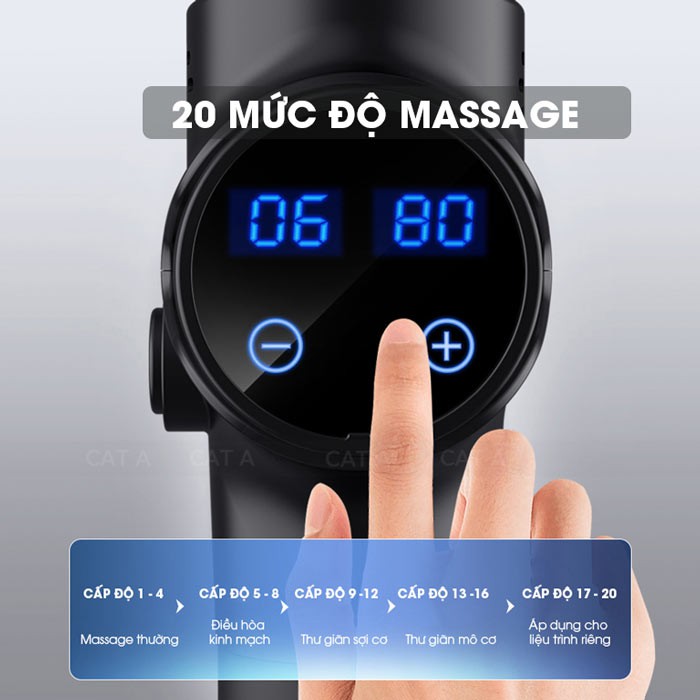 Súng Massage cầm tay cao cấp Cát Á EM003 - 20 Mức độ rung, 6 đầu trị liệu - Trị đau nhức, giảm căng cơ [ BH 12 tháng ]