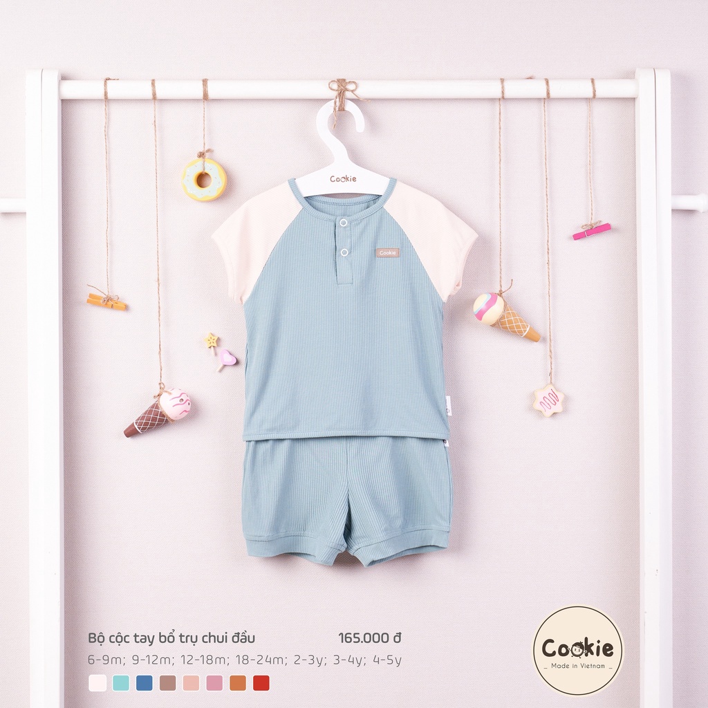 Bộ cộc COOKIE bổ trụ chui đầu 6-9/9-12/12-18/18-24M chất liệu Air-Cool Knitwear điều hoà nhiệt 4 mùa - Monnie Kids