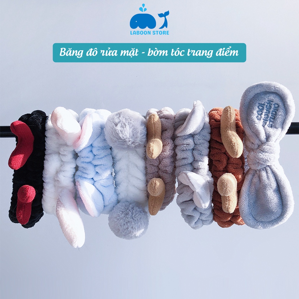 Băng đô tóc rửa mặt trang điểm Laboon, bờm tóc chất liệu vải nhung co giãn mềm mịn