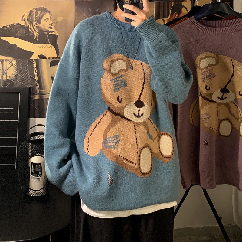 Áo sweater dệt kim tay dài dáng rộng phong cách Hàn Quốc thời trang thu đông dành cho nam size M-2XL