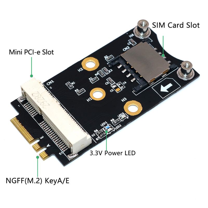 Bộ Chuyển Đổi Mini Pci-E Sang M.2 (Ngff) Key A / E Có Khe Thẻ Sim Cho Wifi Wwan Lte 3g / 4g