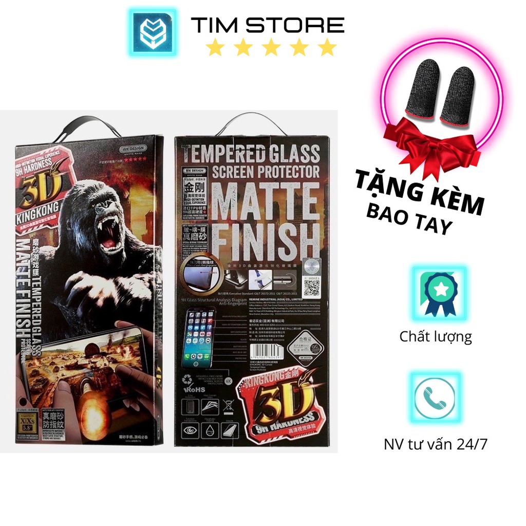 Kính cường lực Iphone KINGKONG nhám, chống vân tay X / XS / Xs MAX / 11/12/13/pro/promax chuyên chơi game.