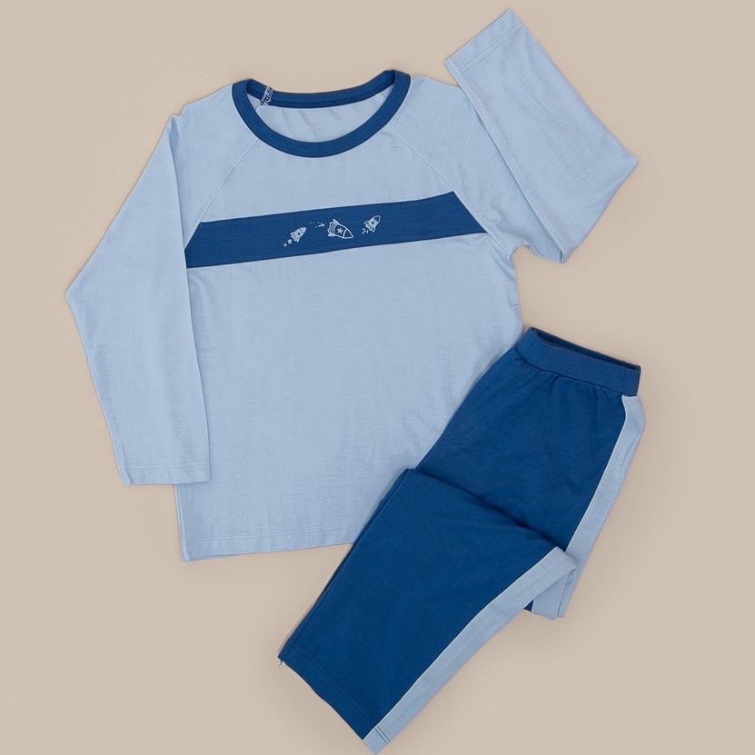 Bộ quần áo bé gái, bé trai Pyjama xanh Nous, chất liệu Nu Doux mềm nhẹ (size từ 2-3y đến 6-7y)