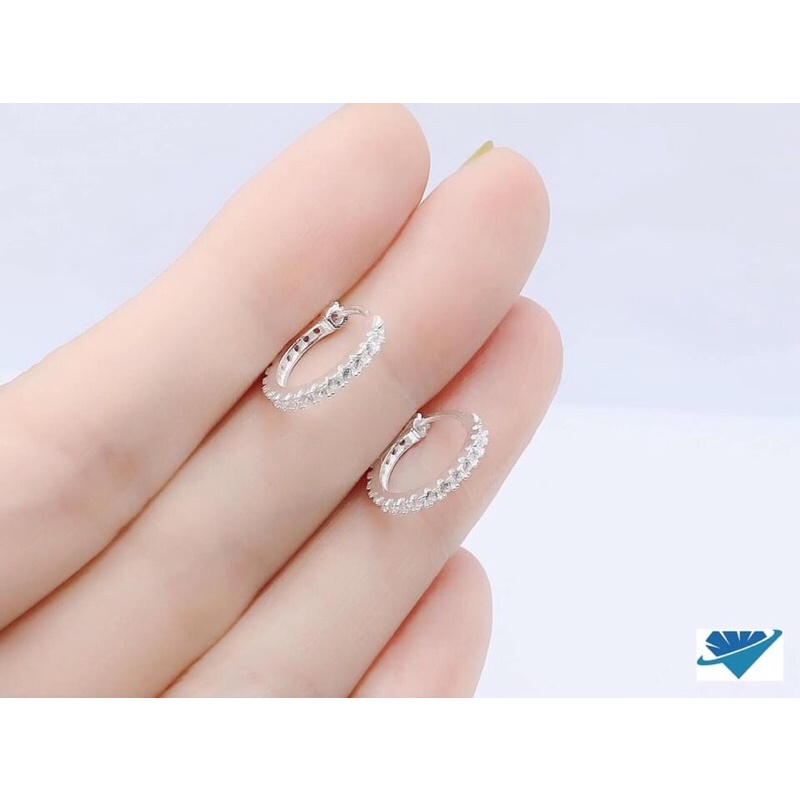 Bông khoen tròn mặt đá cho bé - Người lớn đeo sát tai bạc 925