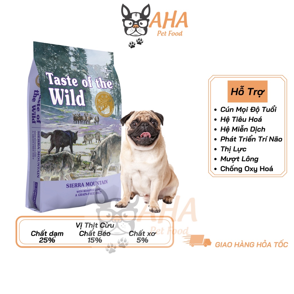 Thức Ăn Cho Chó Pug Taste Of The Wild Hỗ Trợ Da Lông Bao 500g -  Sierra Mountain Thịt Cừu, Trái Cây Rau Củ Quả