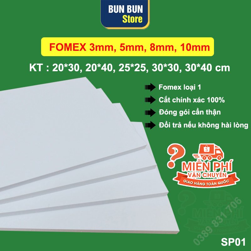 Tấm Fomex 3mm, 5mm, 8mm, 10mm...Hàng Fomex loại 1 - Bìa dầy, cứng, không ngấm nước - Kích thước cắt theo yêu cầu
