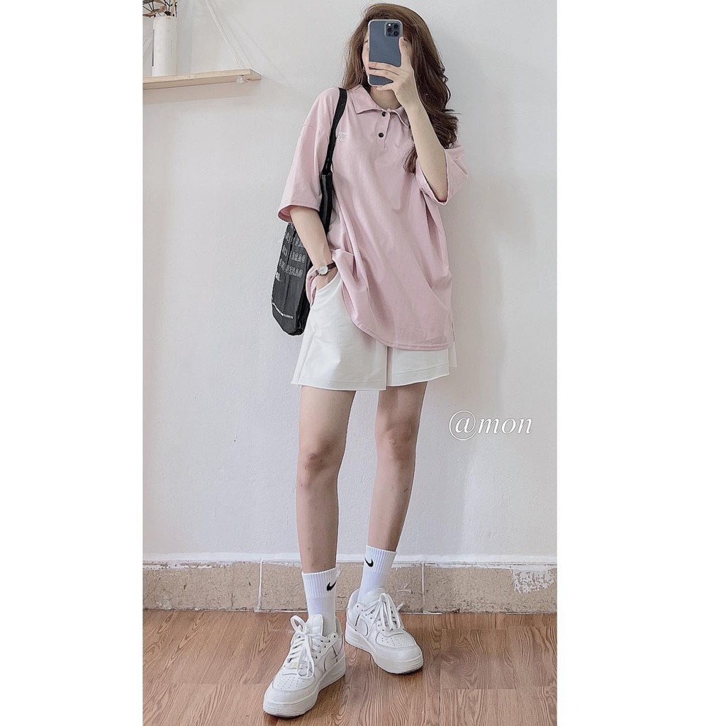 2101575 Áo polo nữ Simple - áo polo ulzzang chất cotton mềm mát nhiều màu freesize