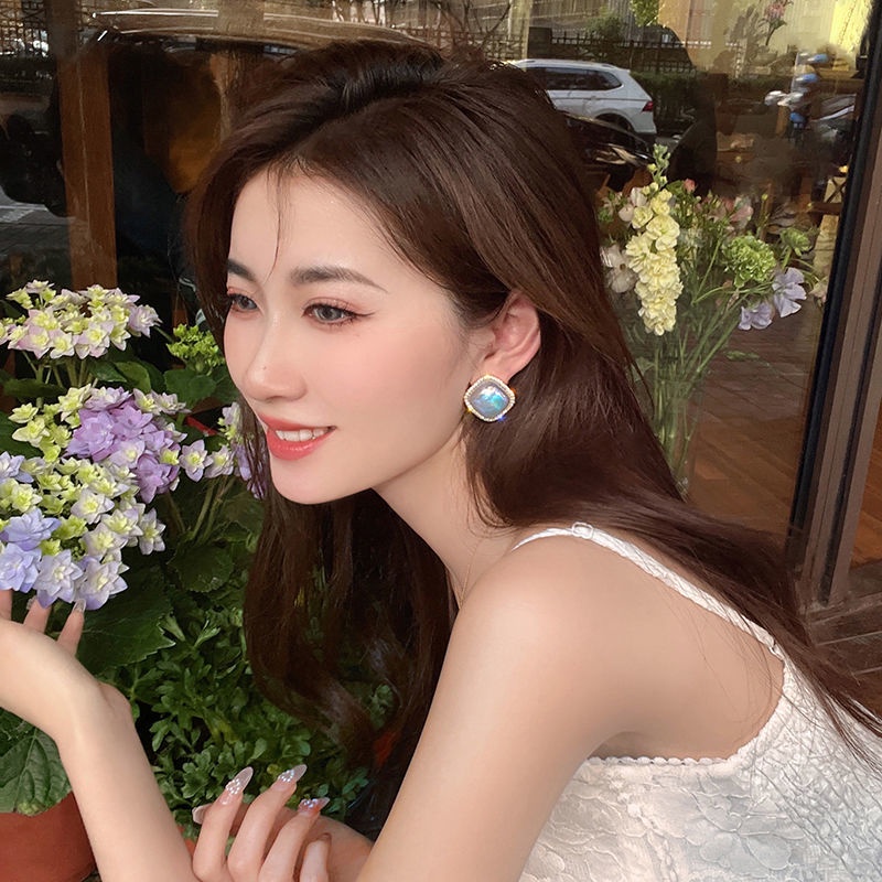 Bông Tai Hình Vuông Bằng Bạc 925 Đính Ngọc Trai Lấp Lánh Sang Trọng Thời Trang Cho Nữ