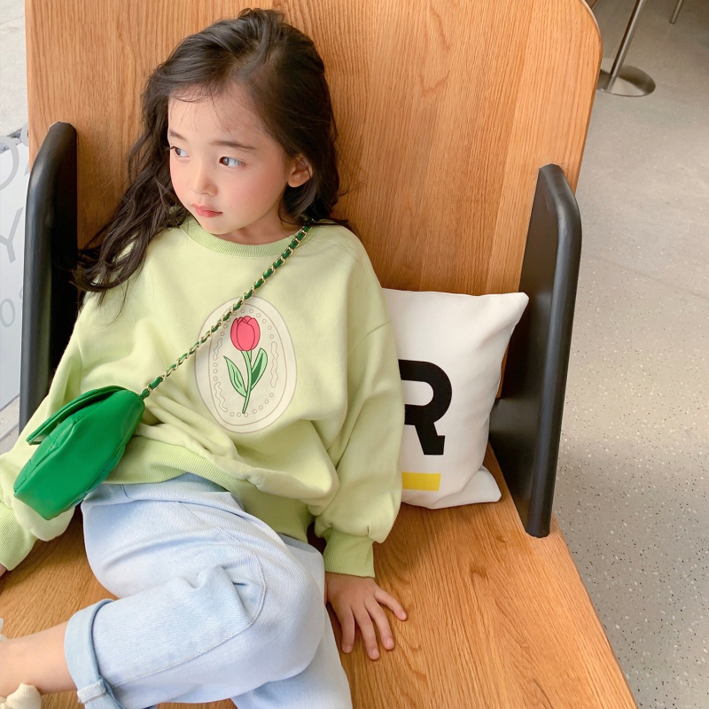 Áo Sweater Tay Dài Chui Đầu In Hình Hoa Tulip Kiểu Hàn Quốc Thời Trang Mùa Thu Cho Bé Gái