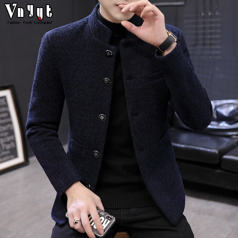 Áo khoác dạ nam dáng ngắn cổ tàu phong cách lịch lãm 2 màu đen và đỏ