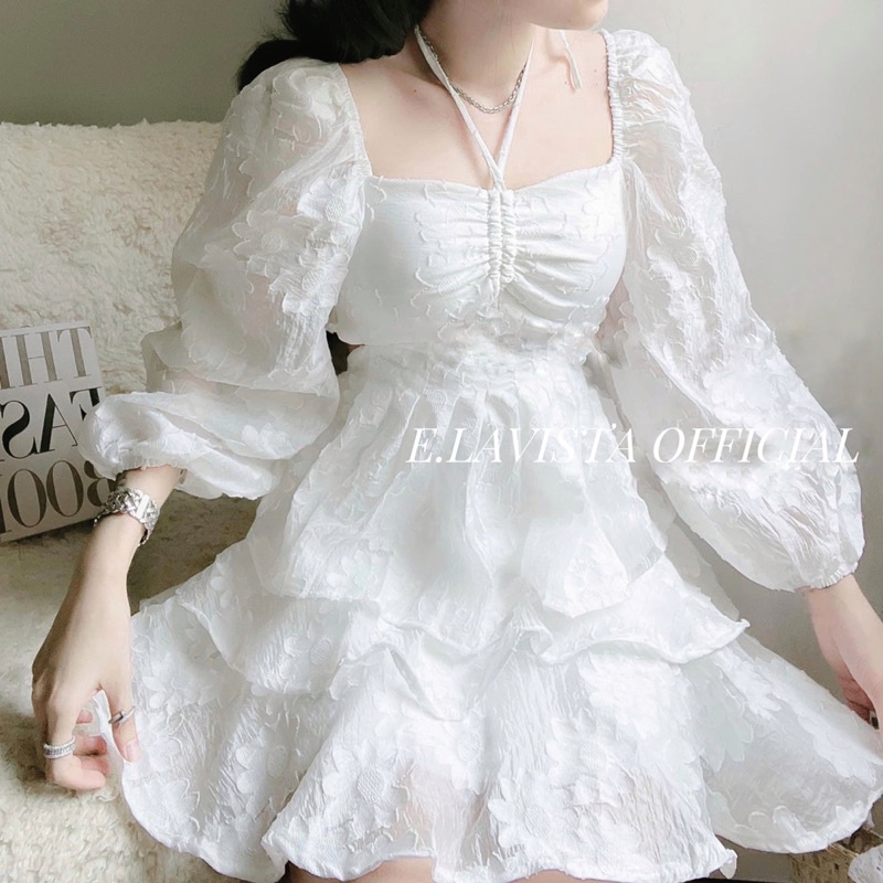 ELSA DRESS | Váy Voan Tơ Hoa Nổi Xếp Ly Tầng Lớp