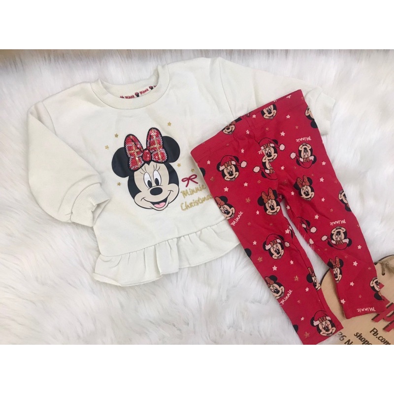 Bộ nỉ bông bé gái Primark Minnie trắng đỏ 0-3Y