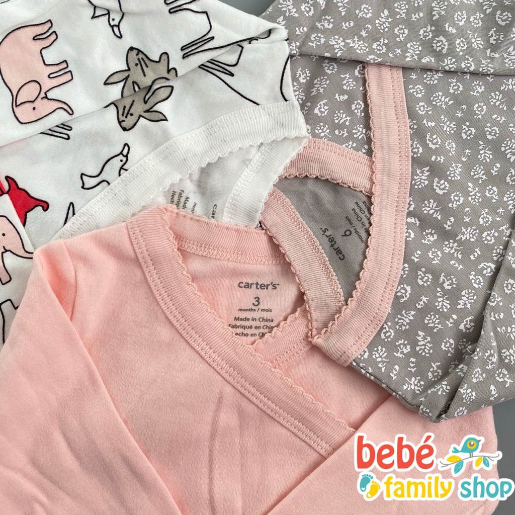 Body chip tay dài cài chéo Carter cho bé trai, bé gái họa tiết đơn giản đủ size 0-24M