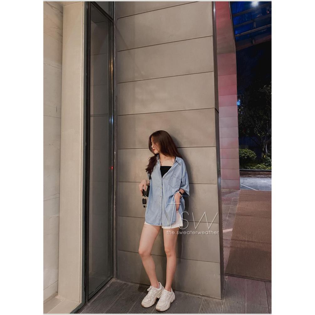 Áo sơ mi denim cộc tay oversize 2 mẫu dày & mỏng ( Ảnh thật )  ྇