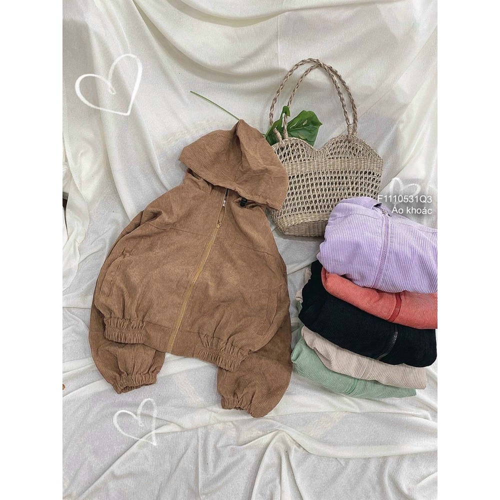 Áo khoác nhung tăm có nón kéo khóa tay dài bo thời trang!