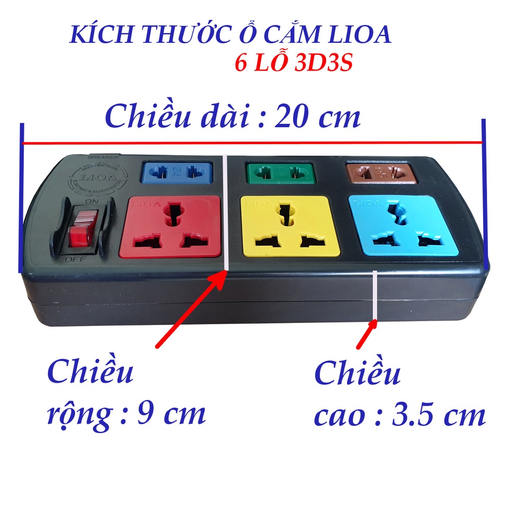 Ổ cắm điện LIOA 6 ổ cắm 3D3S dây 3 mét