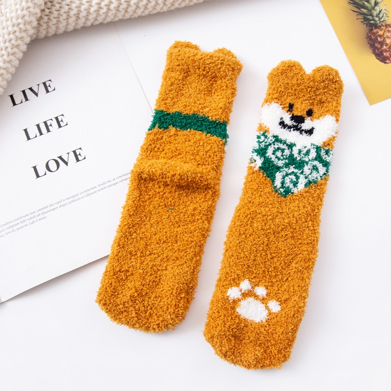 Youyo Vớ Lông Xù Họa Tiết Chó Mèo Hoạt Hình Vui Nhộn Giữ Ấm Mùa Đông Cho Nữ