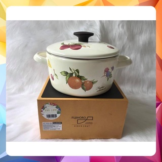Nồi Thép Tráng Men Nhật FUJIHORO FRV-18w 18cm - 2.2L Frutas Collection II ( Hoa Văn Trái cây) - Chuyên Xài Bếp Từ