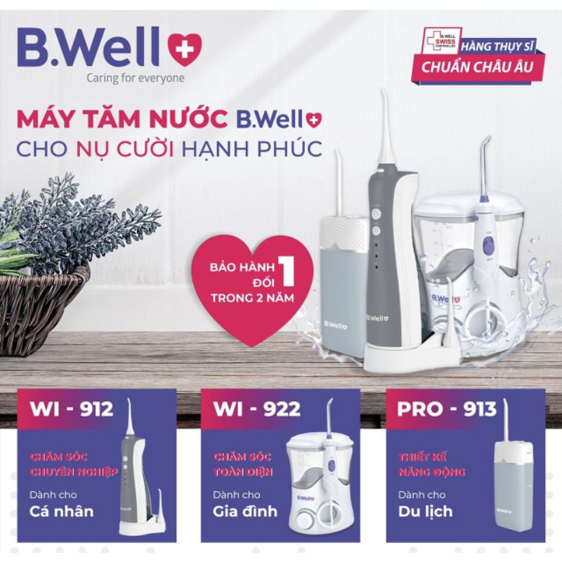 Bwell WI 912 - Tăm nước du lịch B.Well Thụy Sỹ - cải tiến 5 đầu tăm - BH 2 năm đổi máy mới toàn quốc