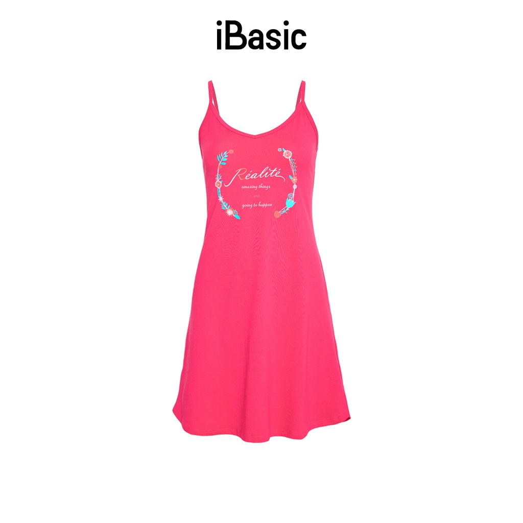 Đầm ngủ hai dây thun Cotton in hoạ tiết phía trước iBasic SW007