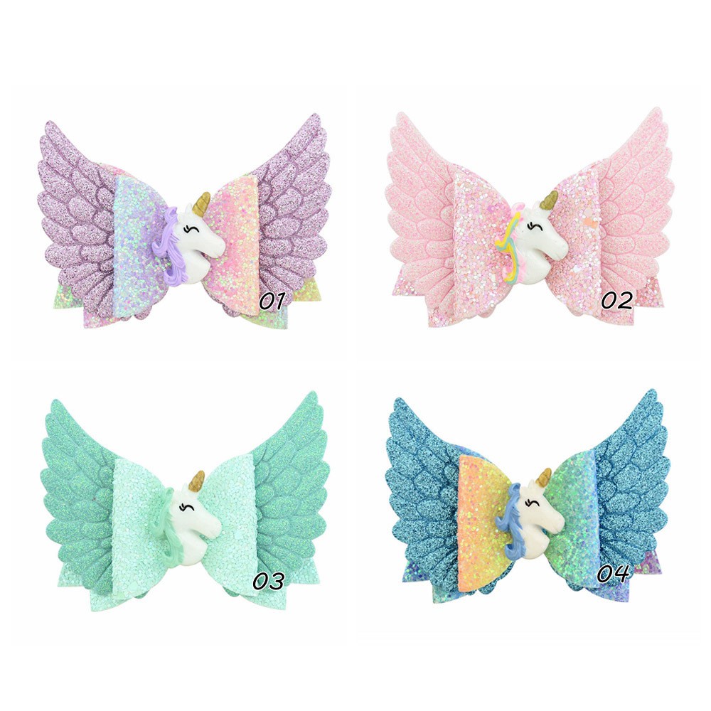 Kẹp tóc KIDSBOWS hình nơ kỳ lân kim tuyến lấp lánh cho bé