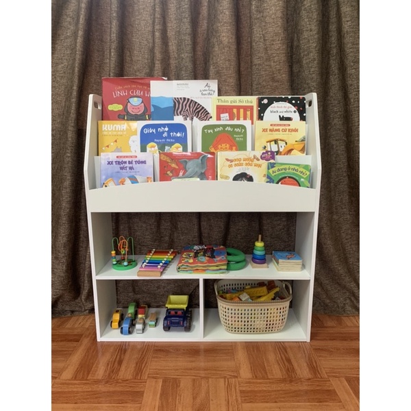 Kệ sách, giá sách cho bé, kệ sách gỗ kết hợp, kệ sách 3 tầng Montessori KS02-60