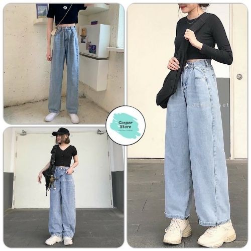 Quần Jeans Nữ Dáng Thụng ⚡ Casper.Store | FREESHIP | ⚡ Quần bò nữ ống suông kiểu quần Culottes, 1 màu trơn basic