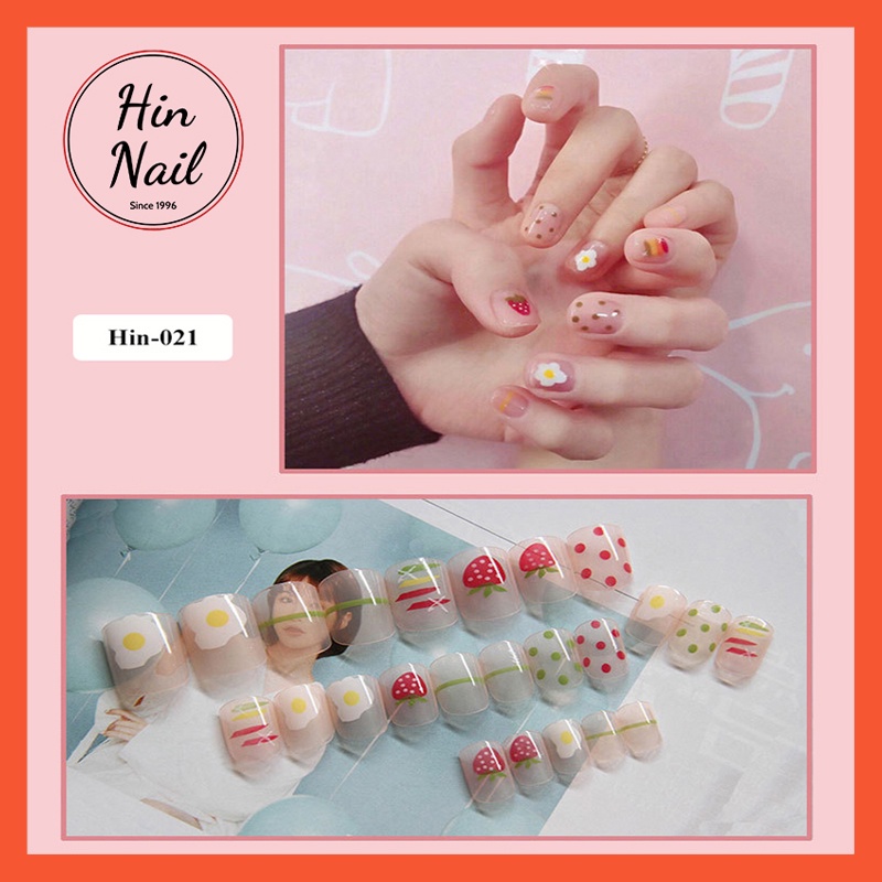 Bộ móng tay giả Hin Nail 24 móng họa tiết hoa lá